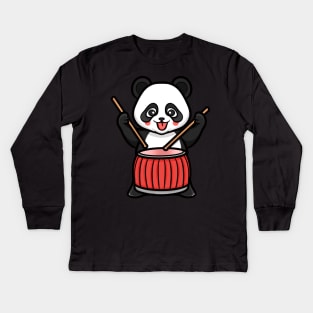 Drummer Panda Kids Long Sleeve T-Shirt